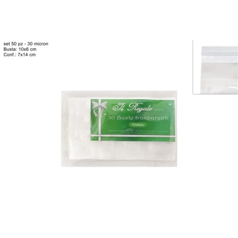 BUSTINE TRASPARENTI 50PZ 10X6CM CON ADESIVO